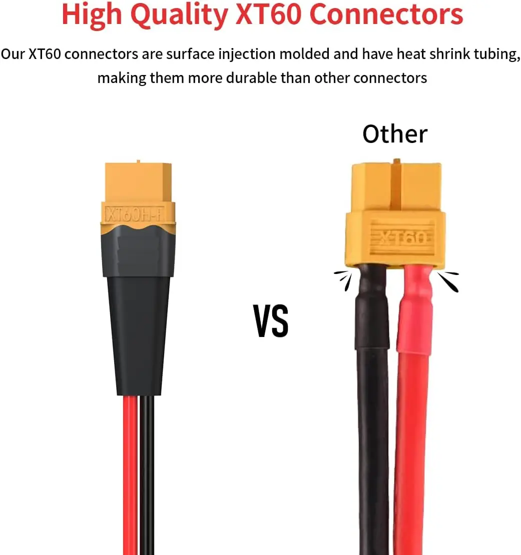 12AWG 2피트 XT60 연장 케이블 2, 6, 10, 20, 35, 50, 75, 100피트 XT60 암-수 커넥터 (RC 배터리, 휴대용 발전소, 태양광용)