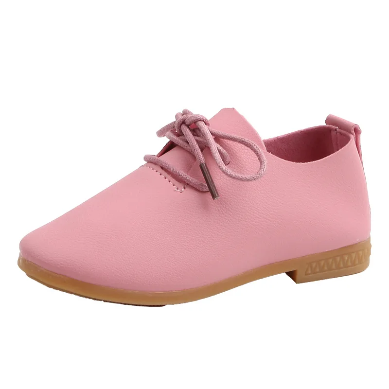 

Boys' Solid Color Lace Up Low Top Breathable Small Leather Shoes for Girls' Fashion Soft Sole Anti Slip Shallow Mouth Flat Shoes