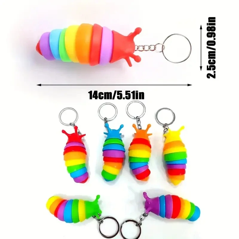 Mini Fidget Slug Keychain Toys 3D Articulated Stretch Caterpillar Sensory Stress Relief Flexible Hand Toy Keyring Bag Pendents 5