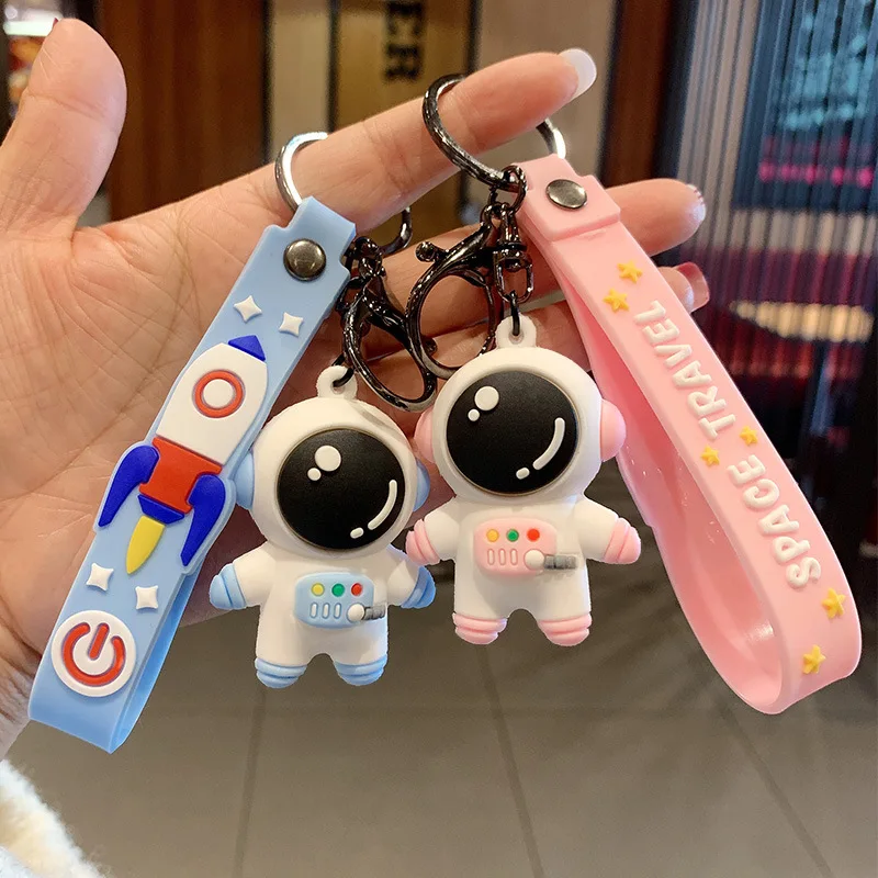 cute galaxy rubber astronaut bear keychain keyring for women men girls boys  car key chain ring bag charm pendant jewelry trinket