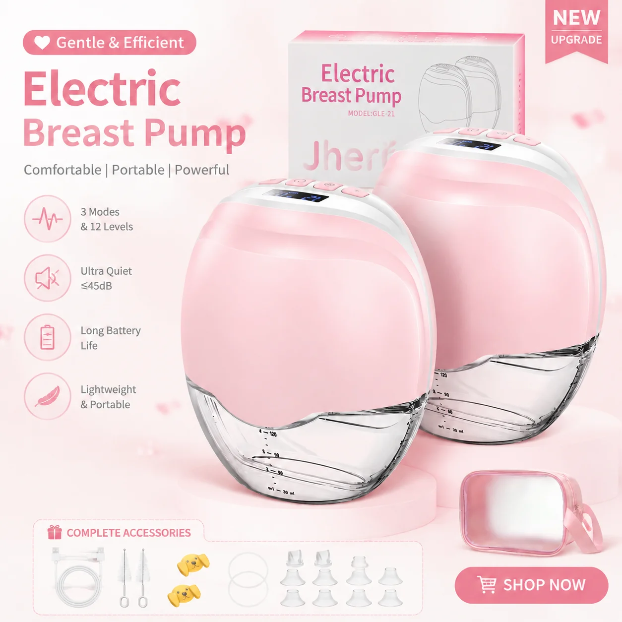 Electric Breast Pump 3 Modes 12 Levels Rechargeable Portable_voghion.com