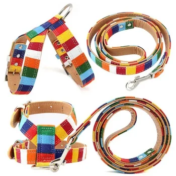 Fashion Dog Collar Leash Rope Harnesses Personalized Canvas Leather Puppy Cat Necklace for Small Medium Large Dog Collars