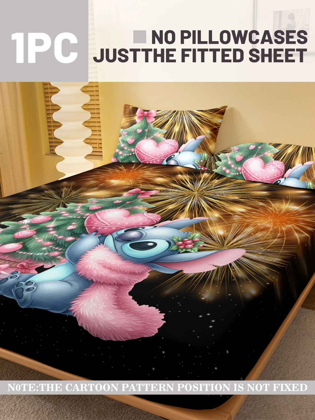 1 cartoon cute Stitch pattern digital printed frosted Fitted Sheet,bedroom printed bed cover,bedding(No pillowcase) 2