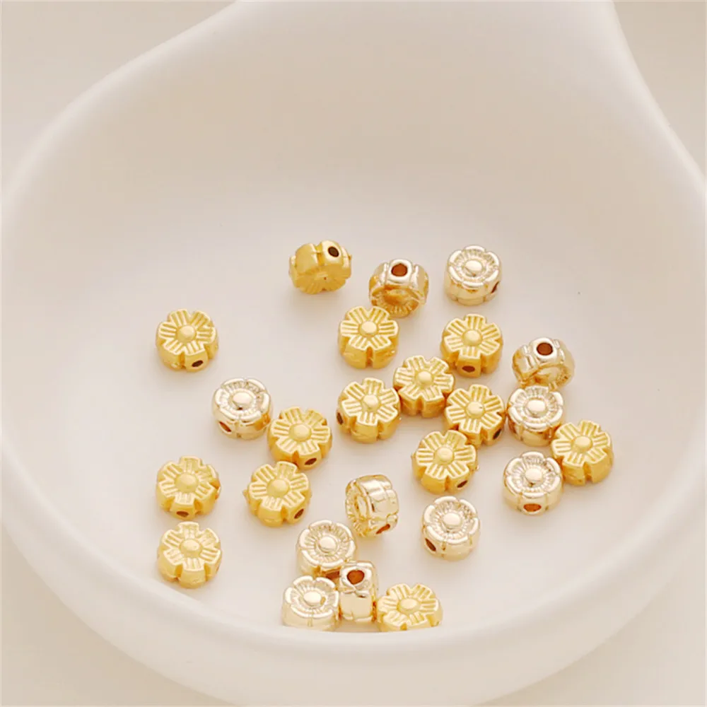 

6mm Matte Gold Double-sided Flower 14K Gold Plated Spacer Beads for DIY Jewelry Making Components Bracelets Accessories