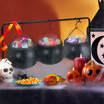 Halloween Witch Cauldron Serving Bowls Decor Set - 3 Black Hocus Pocus Candy Buckets for Home, Kitchen, and Party Decoration     User