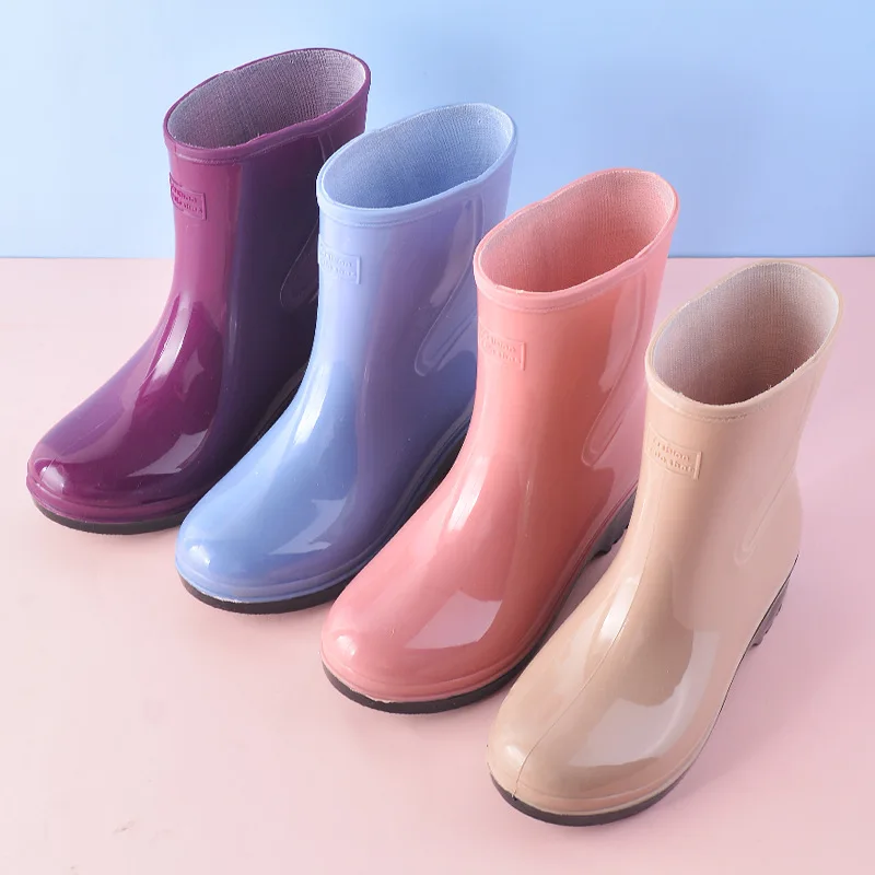 New 2023 Women Mid-calf Rain Boots Waterproof Woman Water Shoes Female Wellies Boots Multi Colors