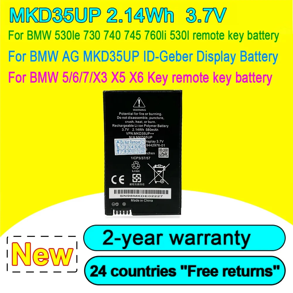Bateria Remota da Chave do Lcd para Bmw Mkd35up 2.14wh Mkd35up 530le 730 740 745 760li x3 x4 Série x5 1icp3 37 57 944297601 37 v 580mah