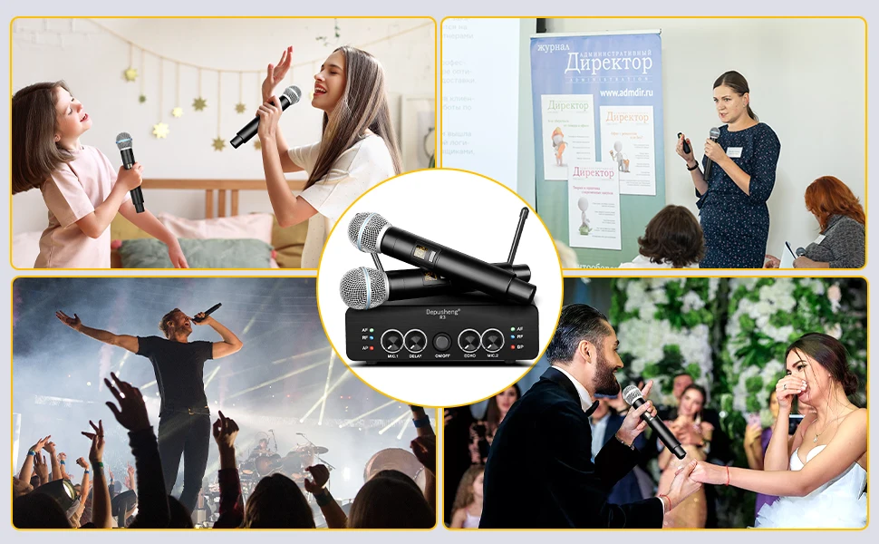 Wireless Microphone Handheld Depusheng R3 Dual Channels UHF Fixed Frequency Dynamic Mic For Karaoke Wedding Party Band Church