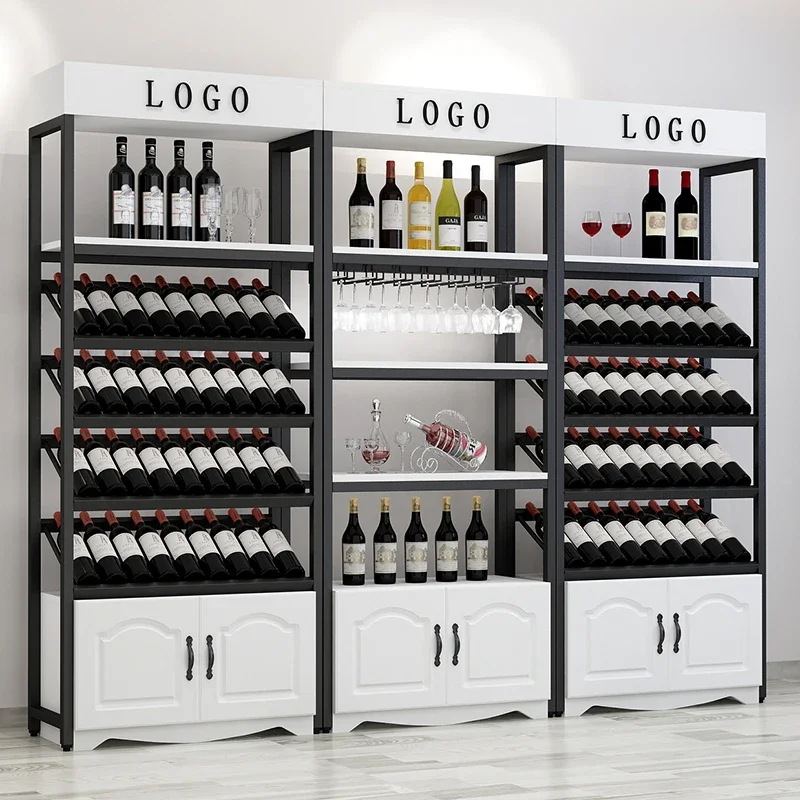 Home Wine Rack Bar Floor Storage Wrought Iron Display Cabinet Liquor Stand Organizer for Kitchen Dining Room