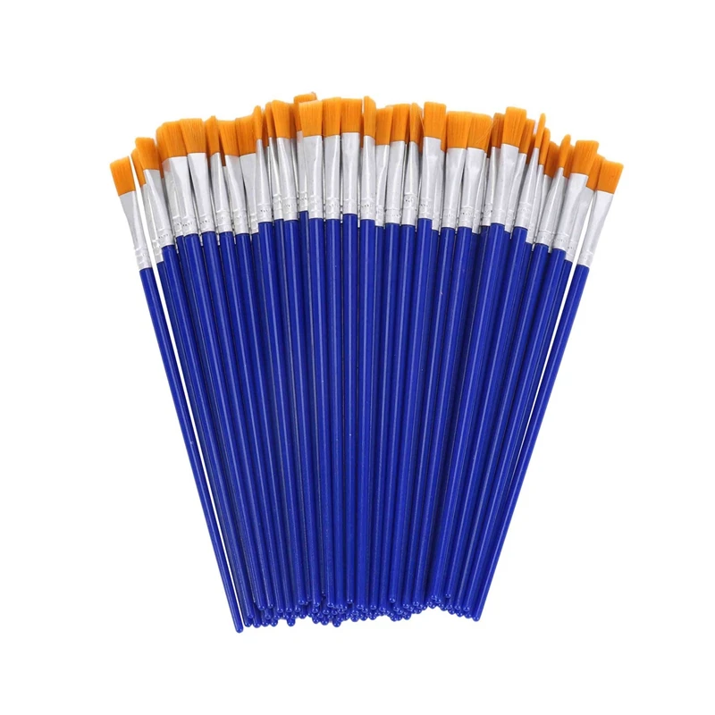 

100 Pcs Flat Paint Brushes,Small Brush Bulk For Detail Painting,Nylon Hair Brushes Acrylic Oil Watercolor Fine Art Painting For