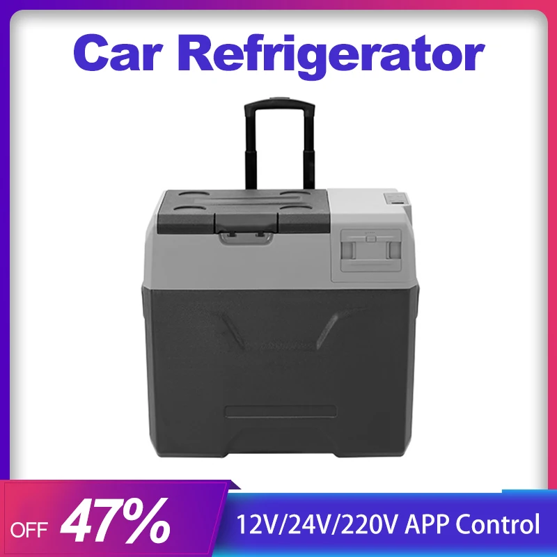 Alpicool 50L Portable Compressor Fridge 12V/24V Fast Cooling Freezer 220V Pull Bar Wheels Refrigerator With App Control