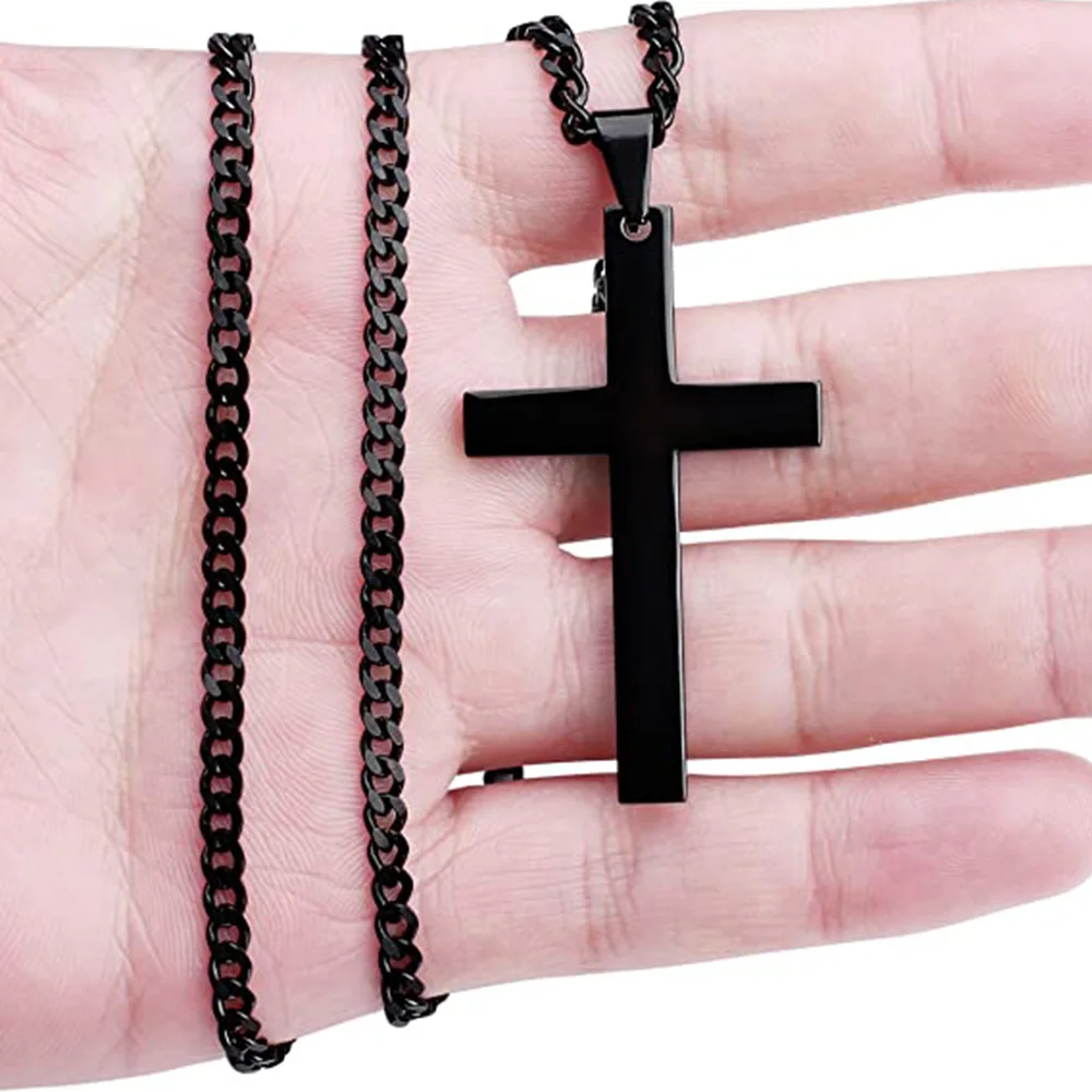 3 Colors Simple Stainless Steel Cross Pendant Necklace Hip Hop Style Christian Charm Necklace For Men Boys Jewelry Gifts