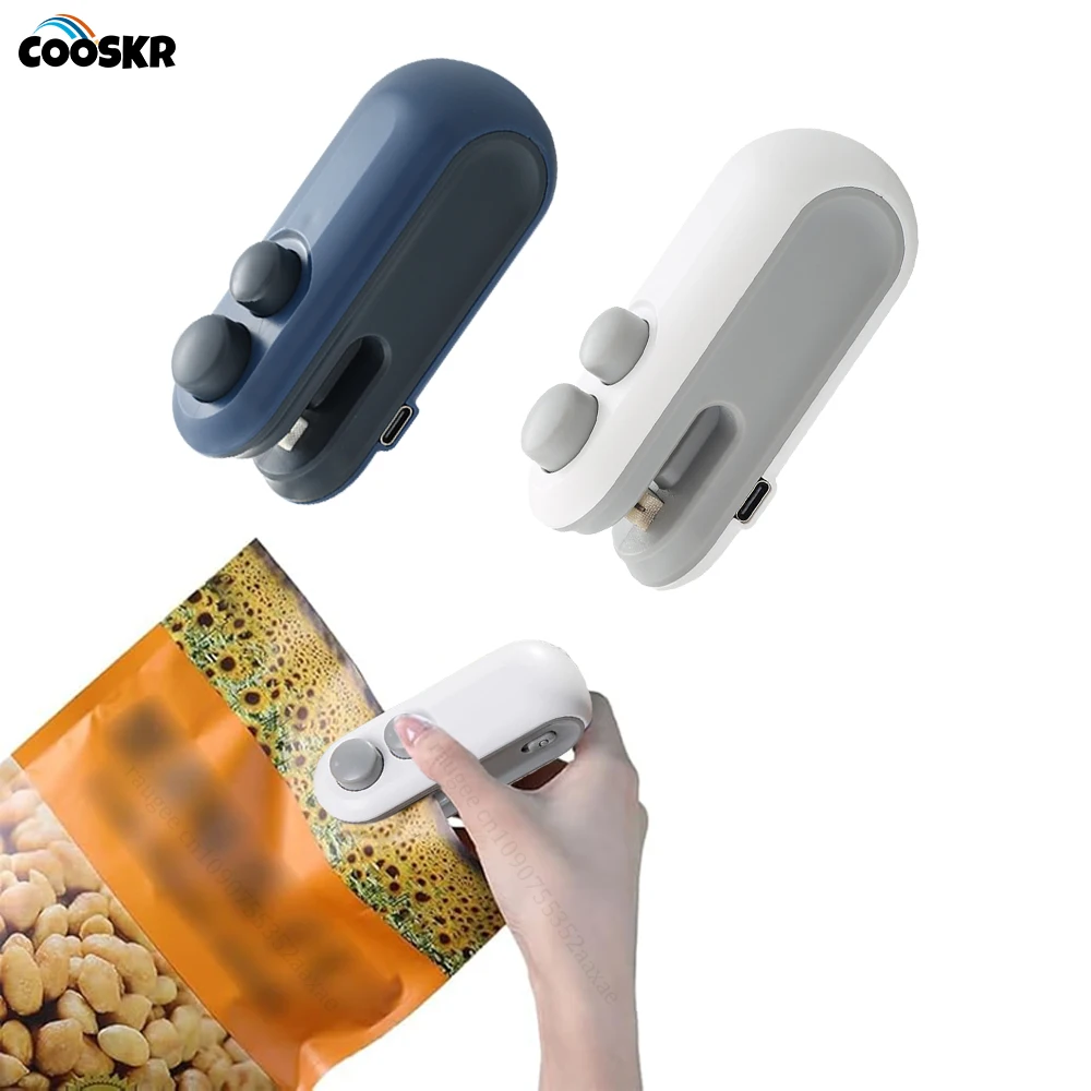 Bag Sealer Mini Portable Handheld Heat Vacuum Sealer Rechargeable 2 in 1 and Cutter Plastic Bags Snacks Food Storage
