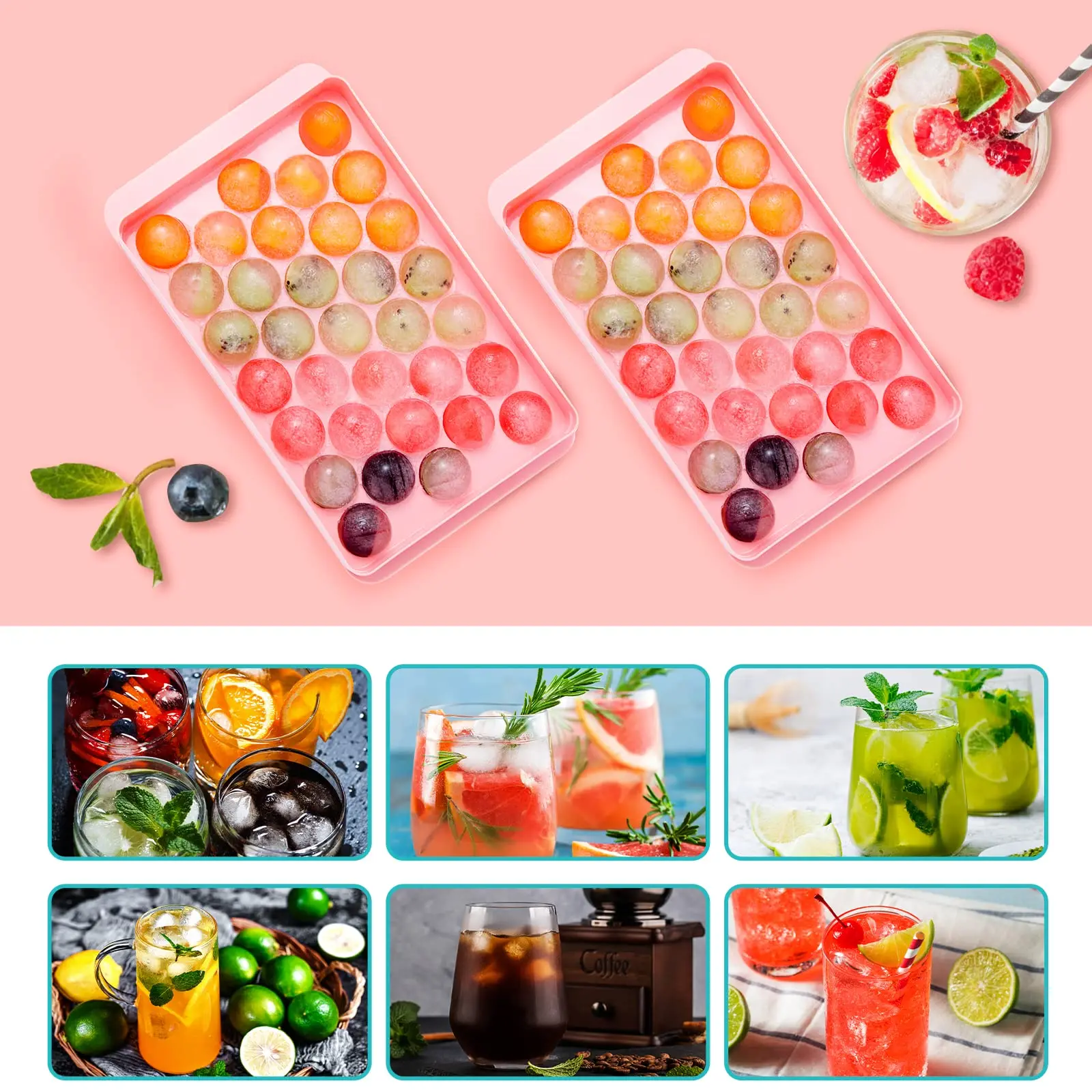 33PCS Round Ice Balls Ice Trays Freezer Easy Release Sturdy Small Pellet Ice Maker for Drinks Coffee Cocktails silicone ice cube maker