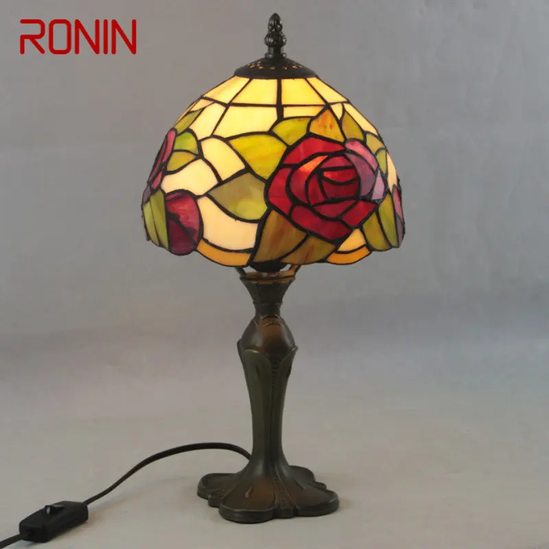 

RONIN Tiffany Table Lamp LED Creative Modern Flowers Glass Bedside Desk Light Decor For Home Living Room Hotel Bedroom