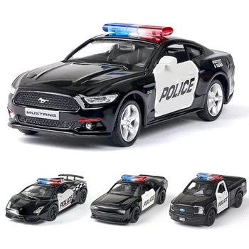 1/36 Car Model Toy Ford Lamborghini Challenger Diecast Alloy Police with Pull Back Metal Sports Cars Model for Boy Birthday Gift 1
