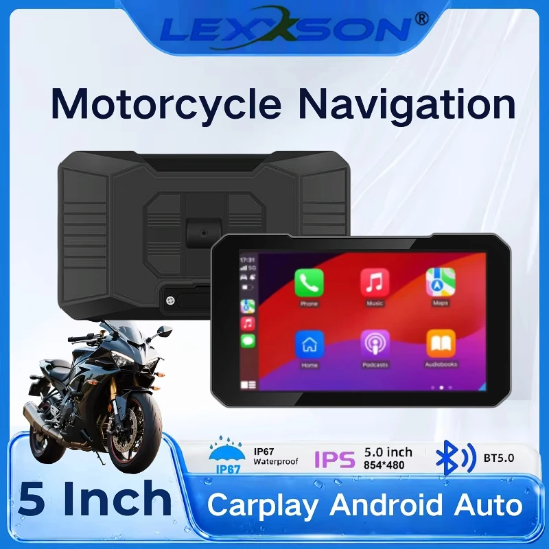 5인치 오토바이 휴대용 GPS 네비게이션 무선 Carplay 안드로이드 자동 디..