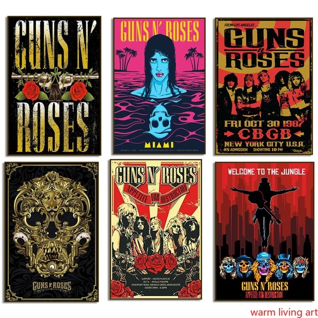 Placa MDF Decorativa Banda Guns N' Roses Poster Retro Rock Vintage 80's  90's