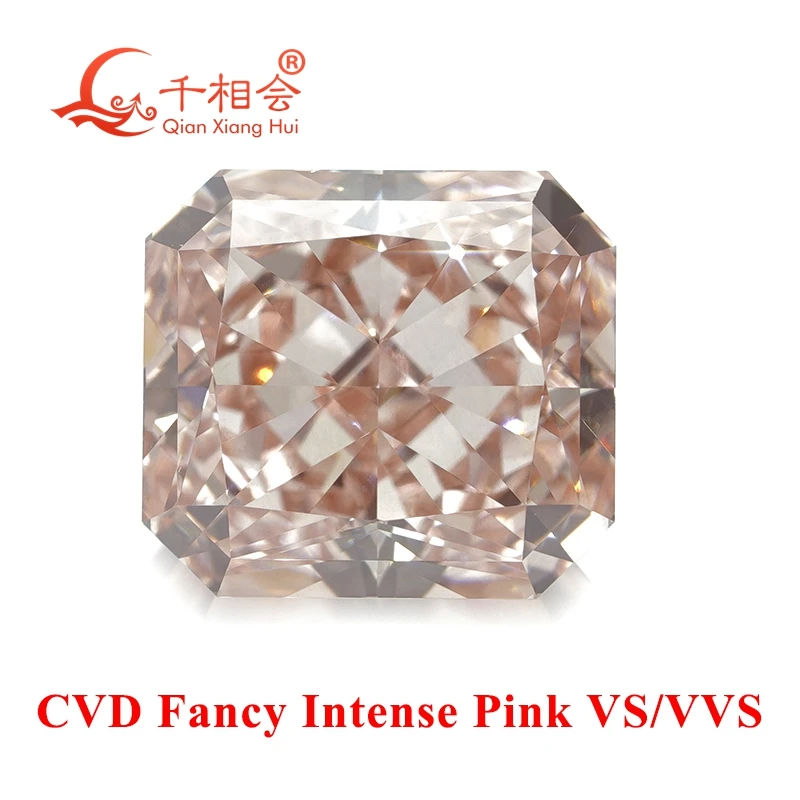 1ct fancy light pink brown CVD lab-grown diamond radiant cut, VS1 clarity, GEMID-certified, perfect for elegant jewelry designs.