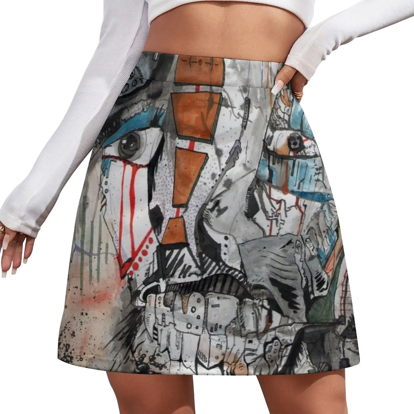 Servator Abstract Painting Mini Skirt skirt set Female clothing Women skirt Skirt satin