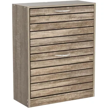 Shoe Storage Cabinet with 2 Flip Drawers for Entryway, Modern, Freestanding Rack Organizer (22.4”W x 9.4”D x 29.5”H) 4