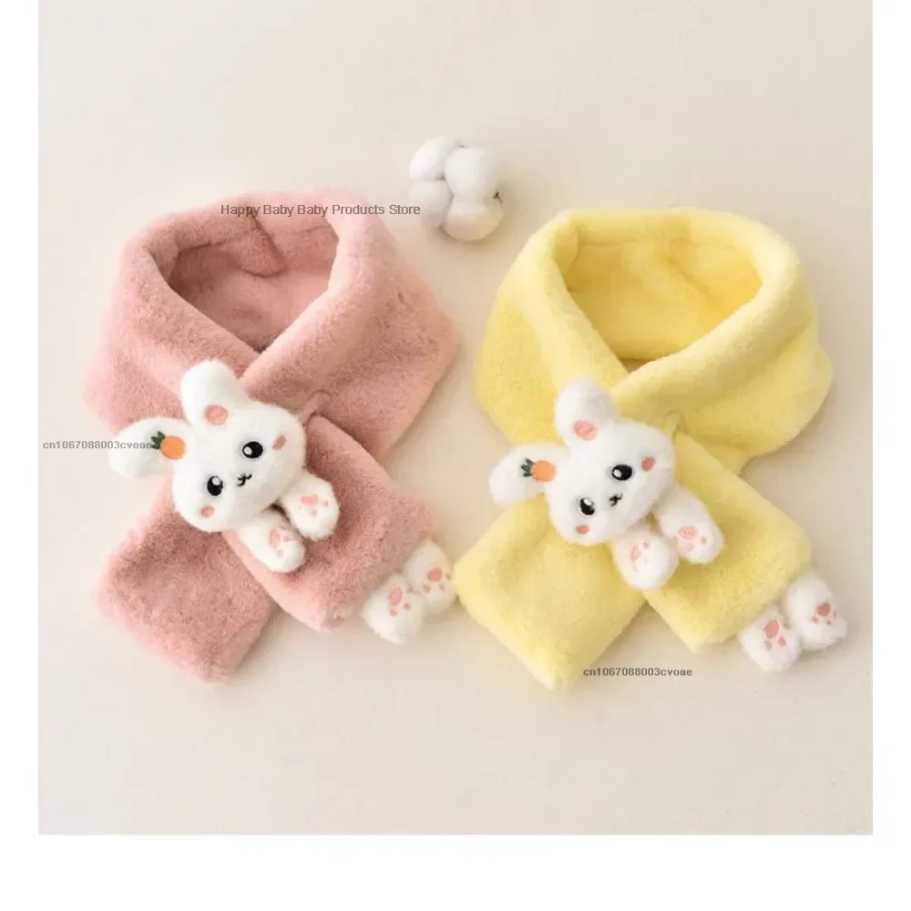 Winter Warm Plush Baby Scarf Cute Caroon Bunny Boy Girl Scarves Newborn Toddler Faux Fur Children Cross Neckerchief Baby Shawls