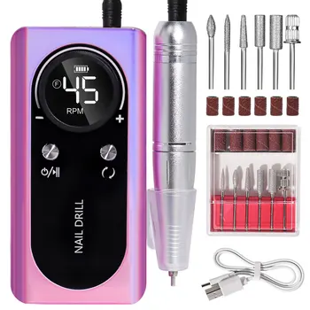45000RPM Rechargeable Nail Drill Machine with LCD, Low Noise Professional Nail Polish Sander, Nails Accessories Set 1