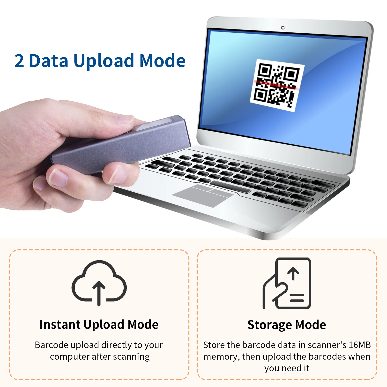 2D1D QR Barcode Scanner TFT Screen 3 in 1 BT & 2.4GHz Wireless & Wired Connection Sound and Vibrator Prompt Support Offline barcode scanner