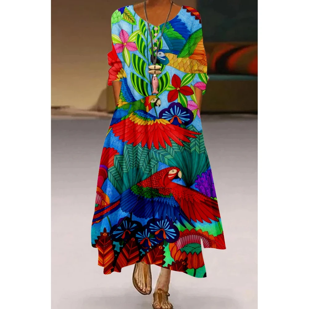 

Floral Parrot 3D Print Maxi Fashion Party Evening Sexy high Waist Robe Summer Sleeve Formal Dresses for Women 2023 Elegant Dress