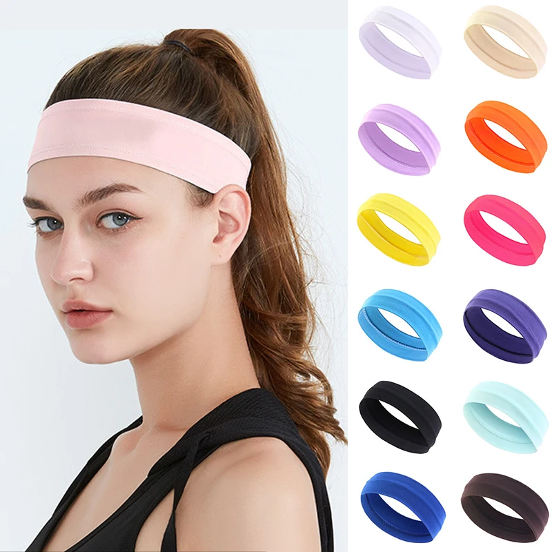 1Pc Women Men Yoga Headband Sport Anti-slip Rubber Sweatband Elastic Hair Bands Fashion Gym Head Rope Soild Color Slim Head Band images - 6