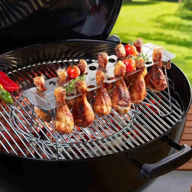 Bbq Marhahús Csirke Lábszárny Grill Állvány 12 Slot Rozsdamentes Acél Grillező Dobos Tartó Kemencék Sütőállvány Húsra - Image 3