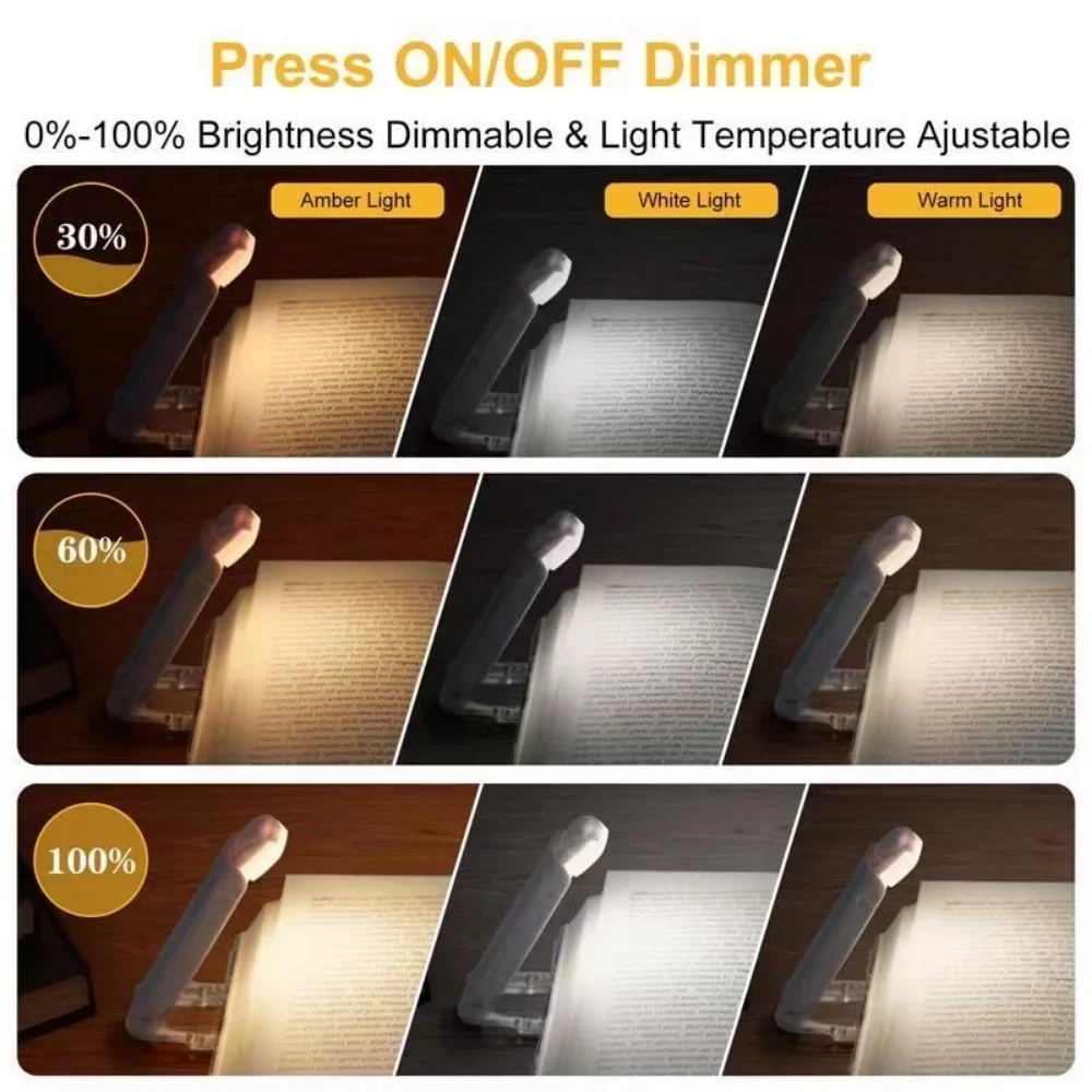 Adjustable Mini LED Bookmark Read Light USB Rechargeable Book Reading Light Brightness Eye Protection Clip Portable Book