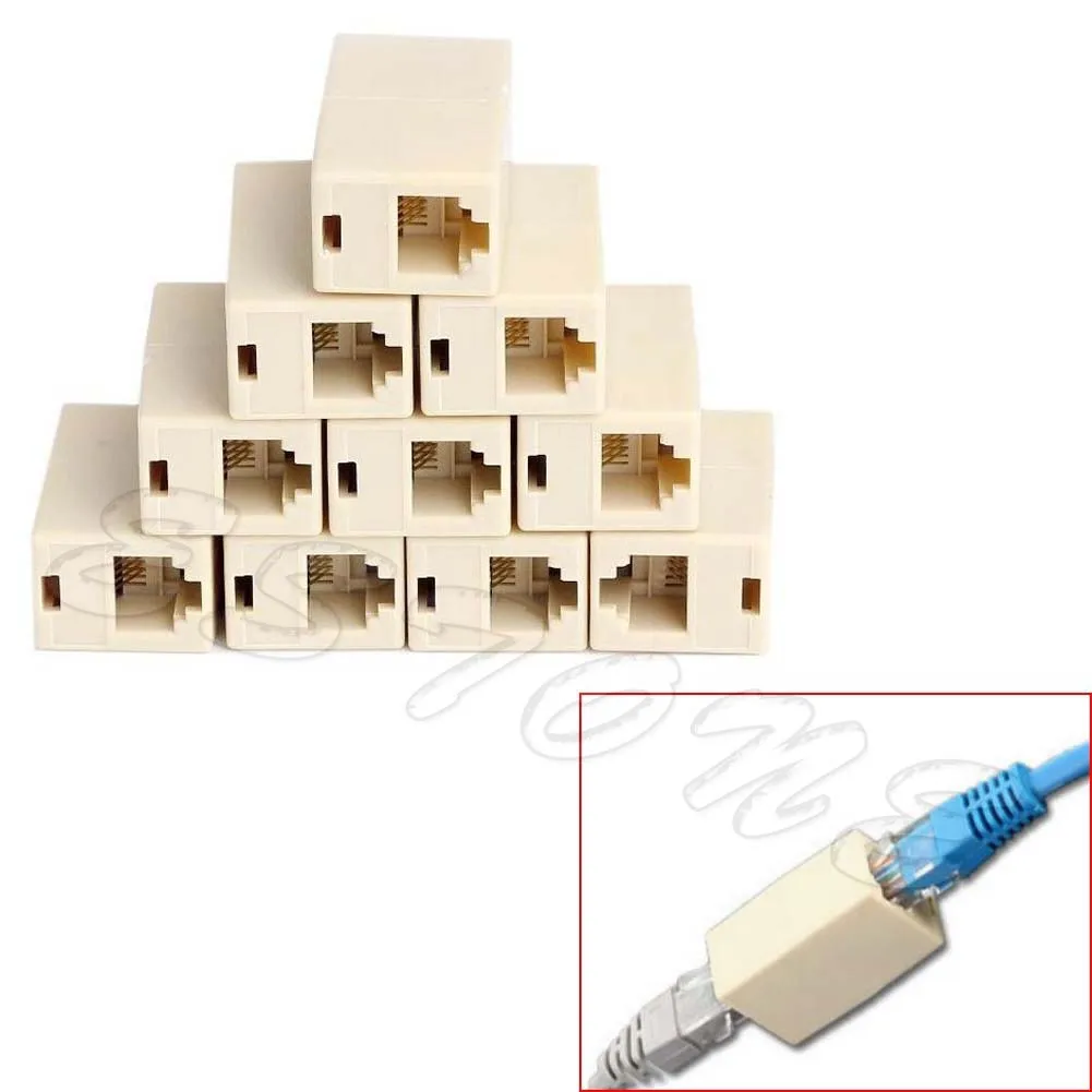 10pcs RJ45 CAT5 Coupler Plug Network LAN Cable Extender Connector Adapter New Wholesale