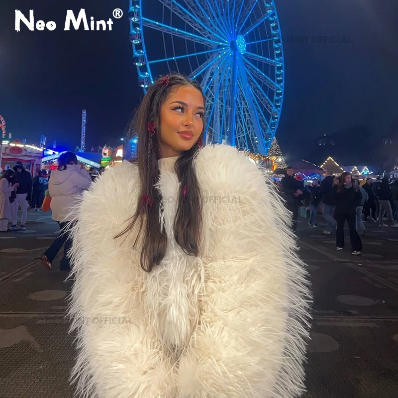 Neo Mint 2025 Hot Brand Fashion Tassels Faux Fur Coat Women Winter