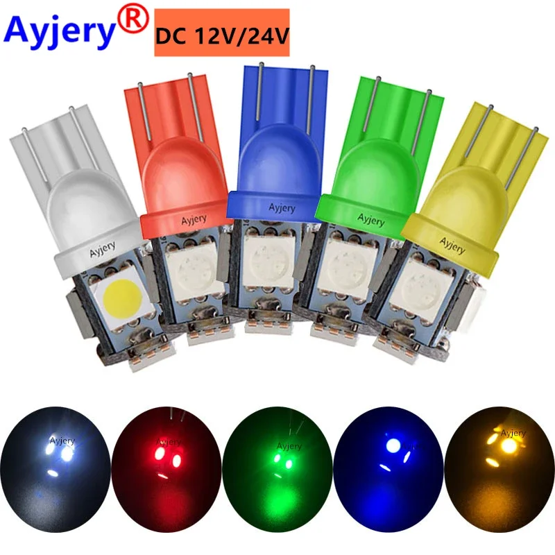 10 шт., лампы для чтения DC 12 В 24 В W5W T10