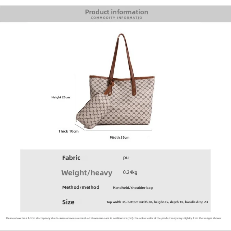 Borsa tote classica a stampa geometrica di grande capacità con piccola pochette, finiture in pelle marrone, set di borse a tracolla retrò per il lavoro. - immagine 5