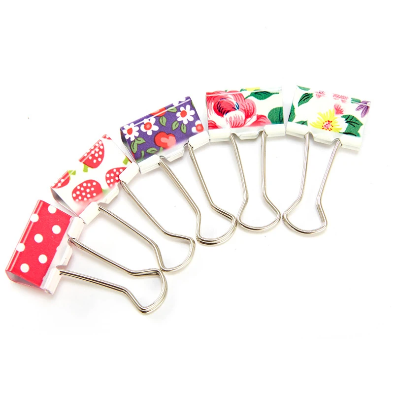6Pcs 38mm 48mm Printed Metal Binder Clips Office School Binding Supplies Color Random binder clips metal clamp clips paper binders