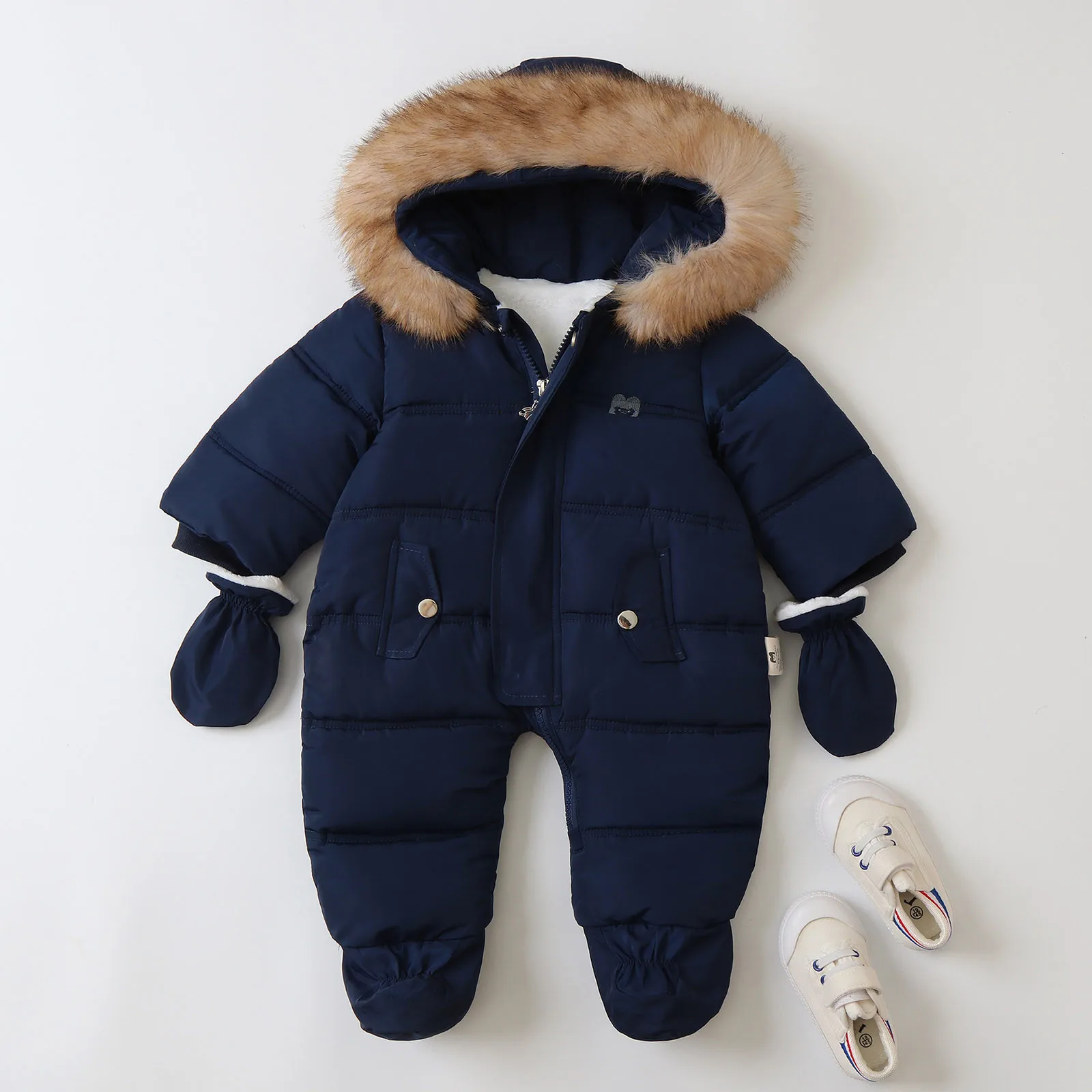 

Winter Baby Snowsuits Jumpsuit Thick Warm Infant Hooded Inside Fleece Rompers Newborn Boys Girls Overalls Outwear Baby Snowsuit
