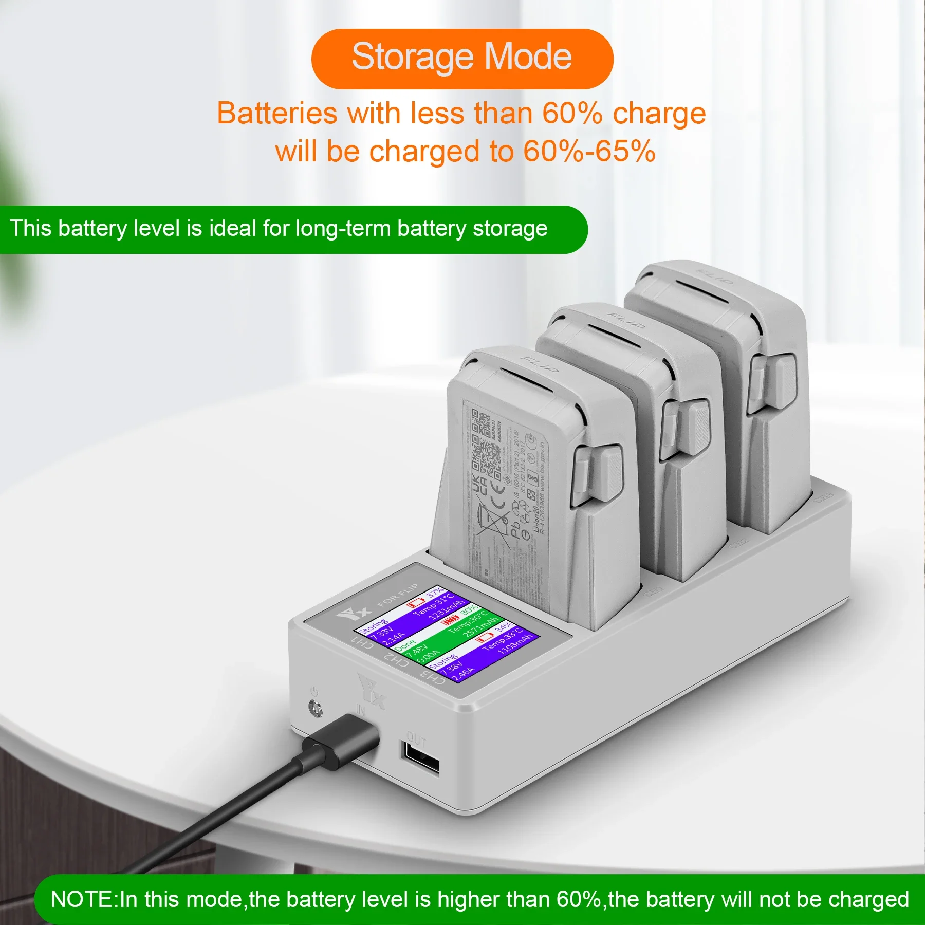 Hub de charge 3 voies pour batterie DJI FLIP - Chargeur intelligent écran couleur