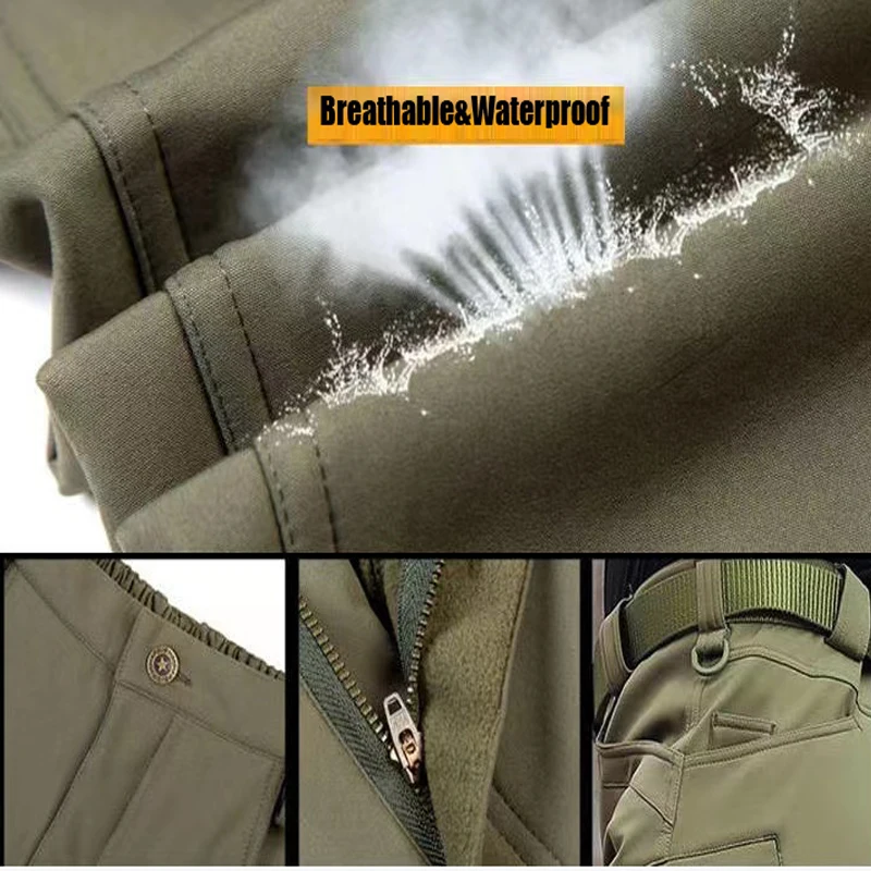 Men's City Gargo Winter Tactical SharkSkin Jackets Hiking Pants Fishing Climbing Trekking Casual Hunting Camping Trousers M-5XL 4