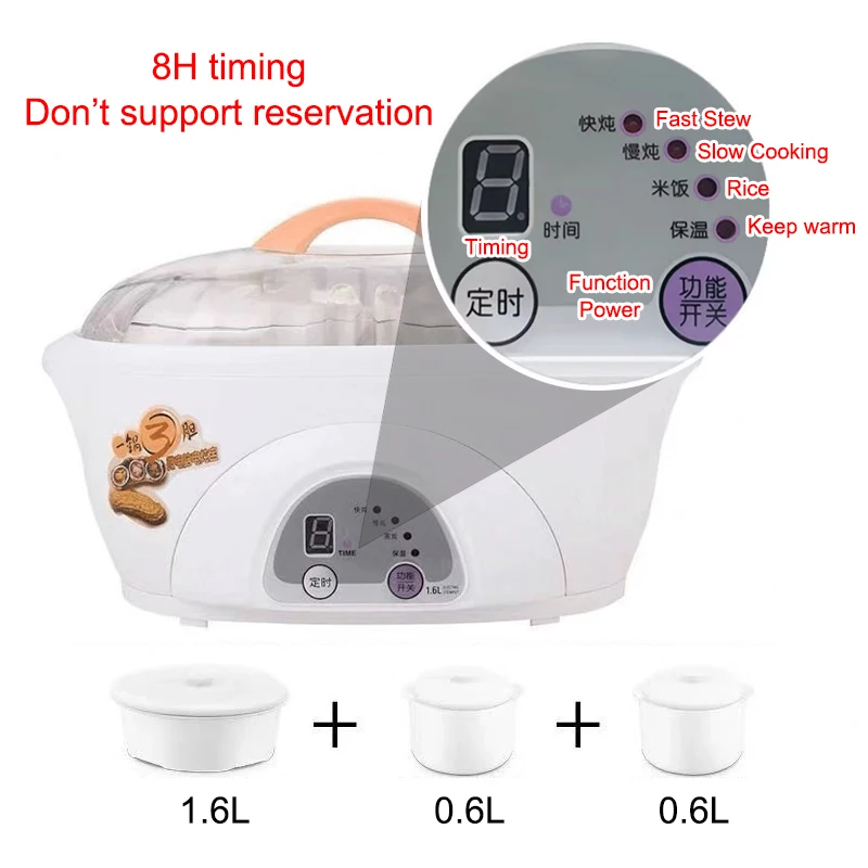 Electric slow cooker Soup Tonic baby Supplement Porridge Stew pot Water Bath Simmer Ceramic tank 2.8L Multicooker Anti-dry burn