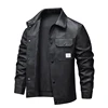 رجال الأعمال سترة جلدية الخريف الشتاء عادية بولي Leather الجلود السائق السترات للرجال Vintage دراجة نارية سترة موضة التلبيب معطف