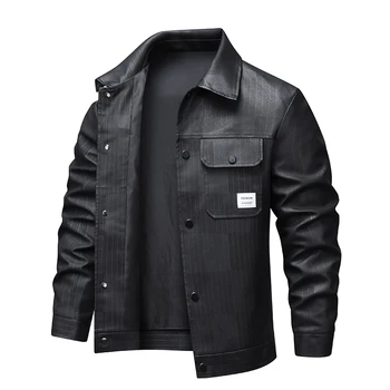 رجال الأعمال سترة جلدية الخريف الشتاء عادية بولي Leather الجلود السائق السترات للرجال Vintage دراجة نارية سترة موضة التلبيب معطف