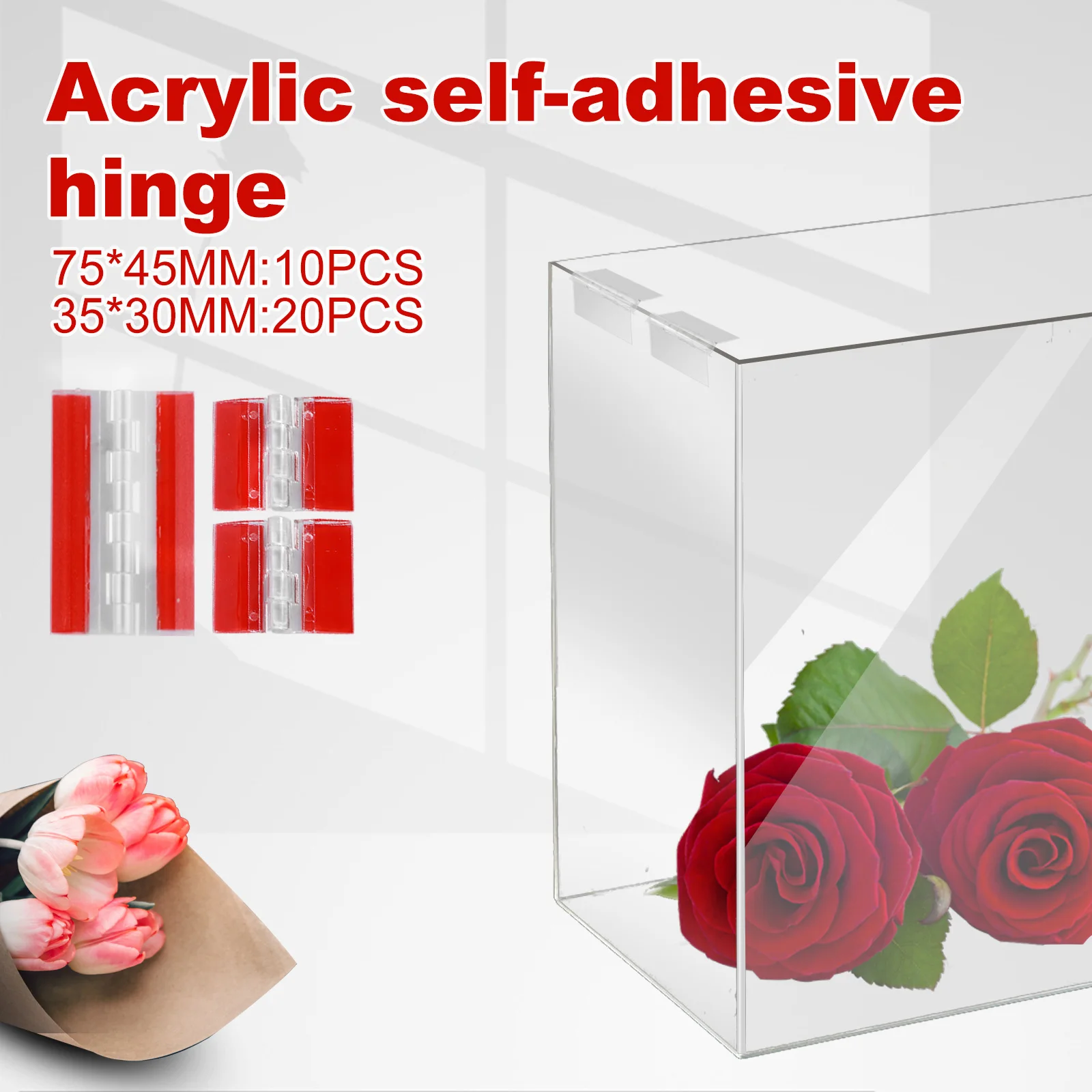 20PCS/Set 35x25 mm Mini Transparent Acrylic Hinge Self-Adhesive Folding Hinge Clear Plastic Hinges for Glass Crafts Aquarium Lid