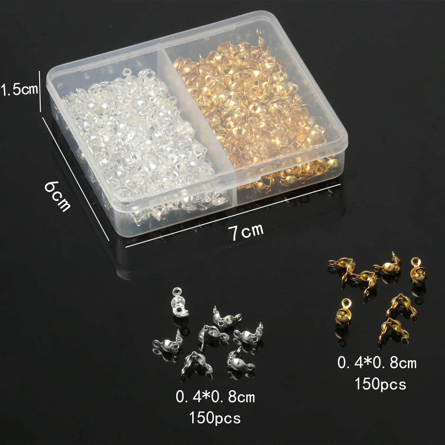 1box Gold Color Silver Color End Crimps Beads 4x8mm Ball Chain Calotte Connector Clasp Box Kits Accessories for Jewelry Making