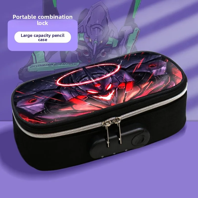 Evangelion Unit-01 Canvas Pencil Case - Cute Anime Character Stationery Pouch