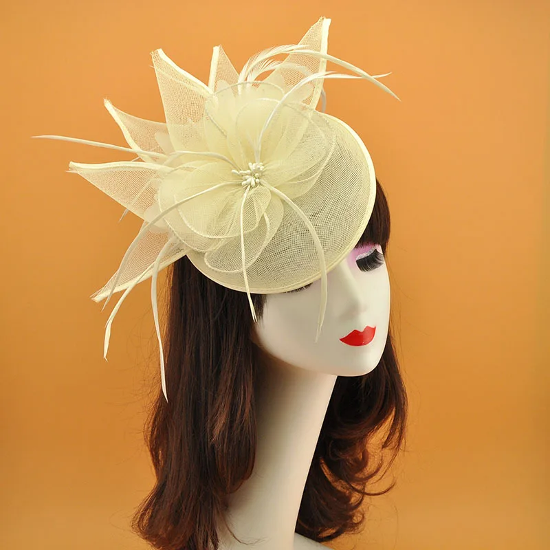 

Vintage Feather Bridal Evening Gown Tiara Party Hair Gauze Top Hat Dress Accessories Korea Japan Black White
