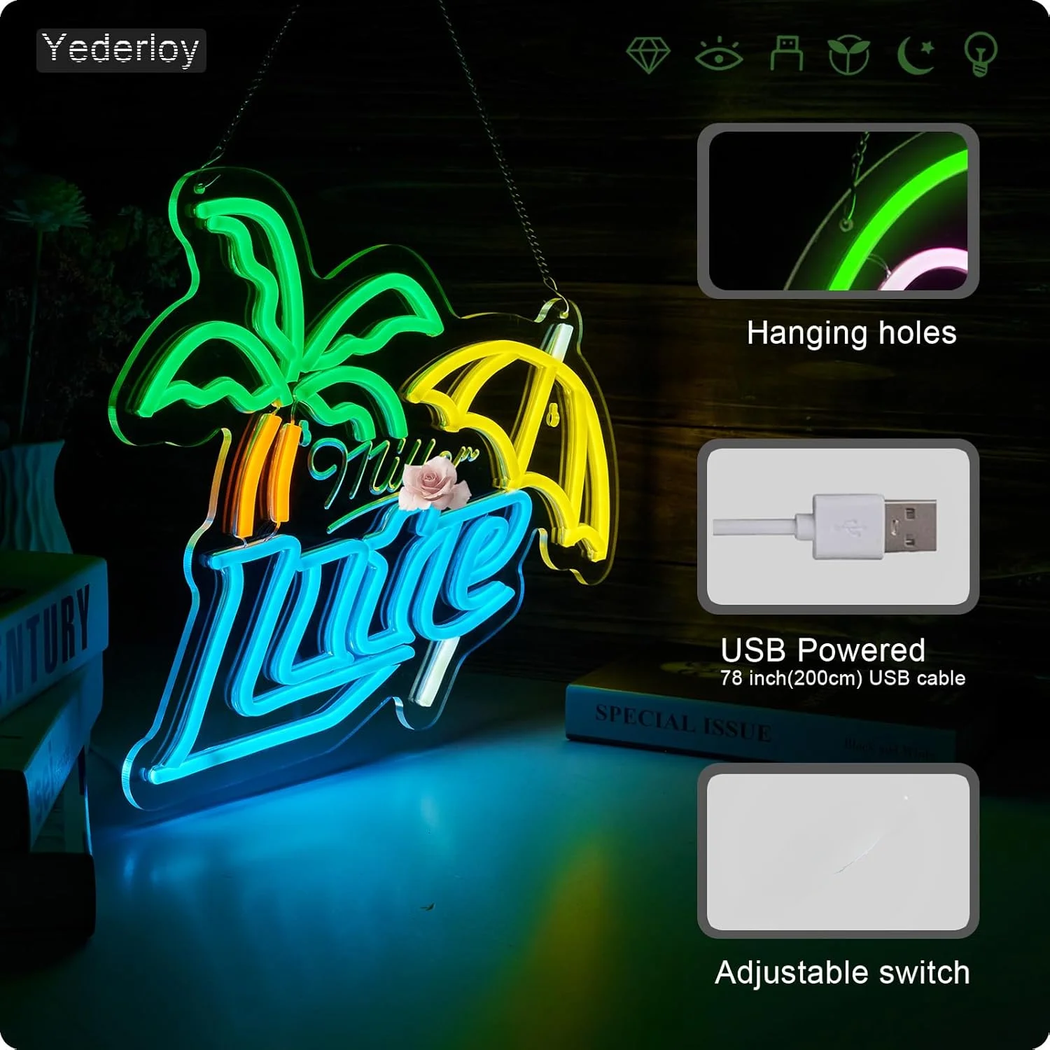 Lite Beer LED Neon Sign - USB Powered Dimmable Light for Wall Decor, Bedroom, Pub, Store, Party, Birthday, Handmade Art Gift