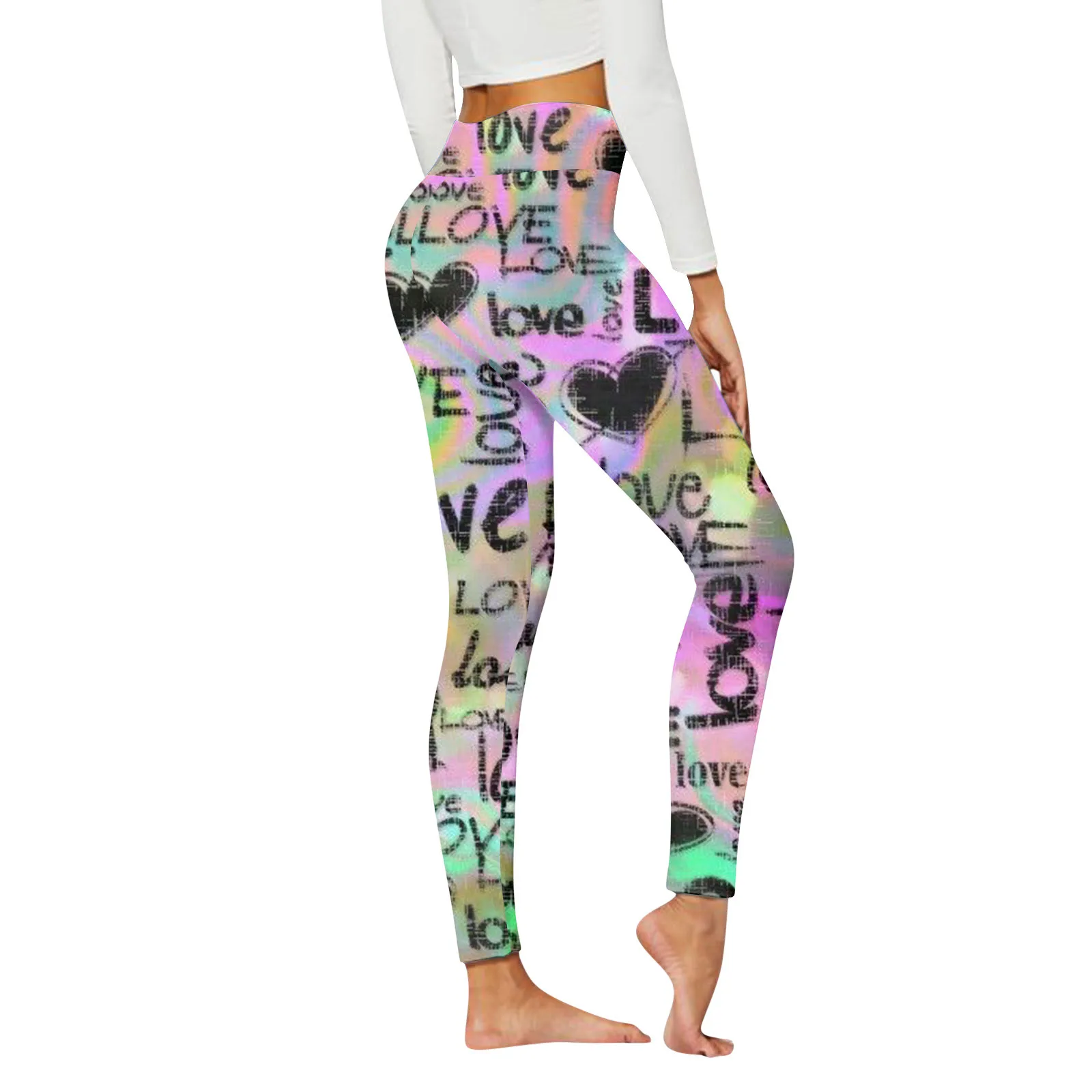Women Sports Leggings Womens Casual Comfort Pants Heart Print Sports Leggings for Business Outfits