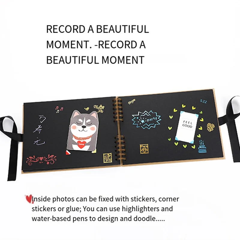 인기 사진 앨범 80 블랙 페이지 메모리 도서 A4 공예 종이 DIY Scrapbooking 그림 생일 어린이 선물